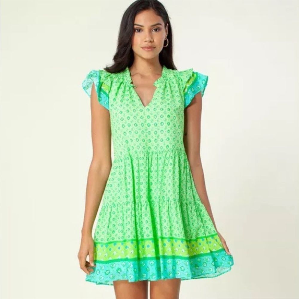 Hale Bob Cotton Vacation Resort Dress Pockets And Ruffles Size S